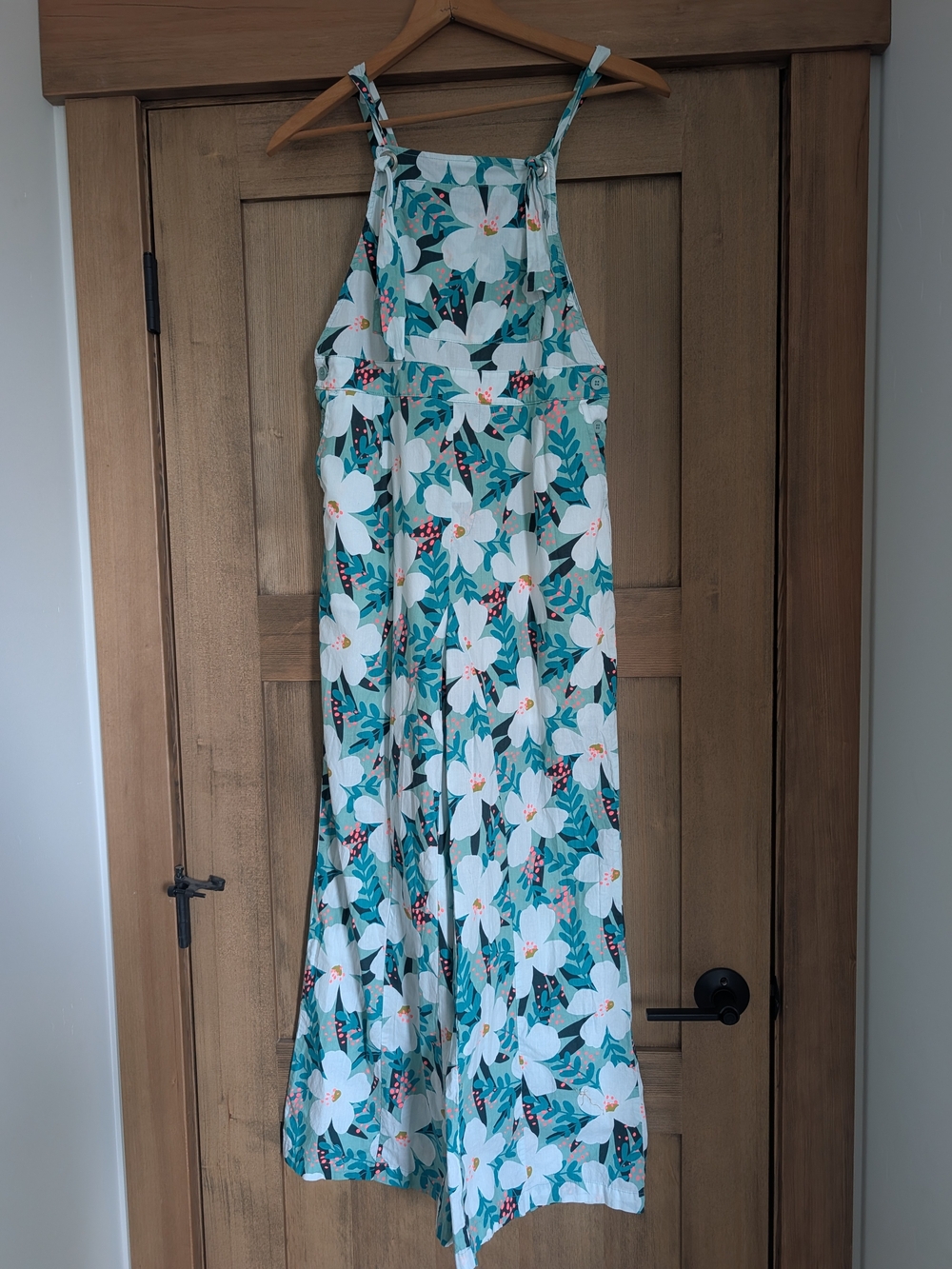Women’s Floral Halter Jumpsuit in White & Teal